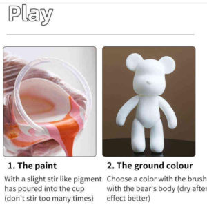 Diy Fluid Painting Teddy Bear, 33CM, Colour: red, golden,silver